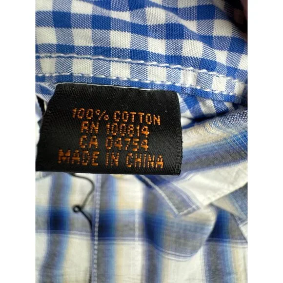 Ben Sherman Mens S Checkered Long Sleeve Shirt Western Cowboy Blue White NWT - Picture 9 of 14